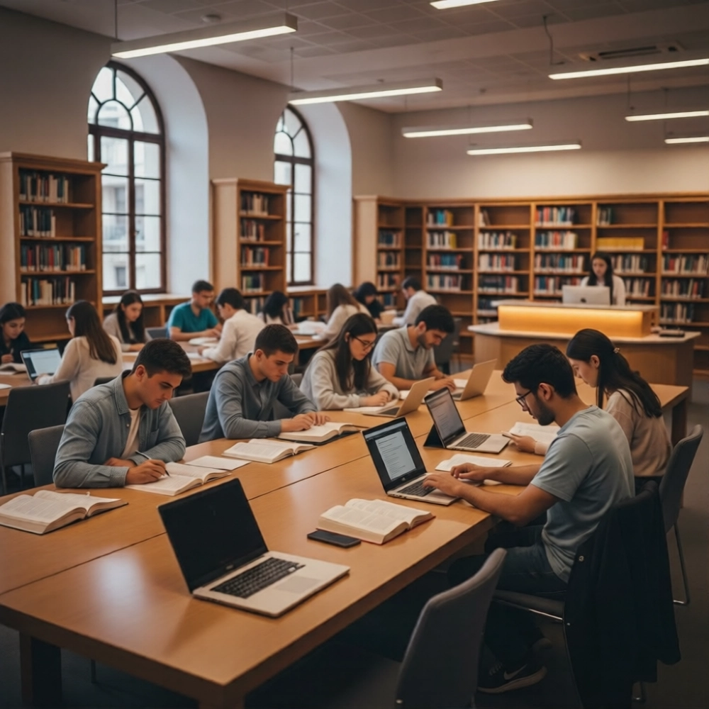 Students collaborating on campus